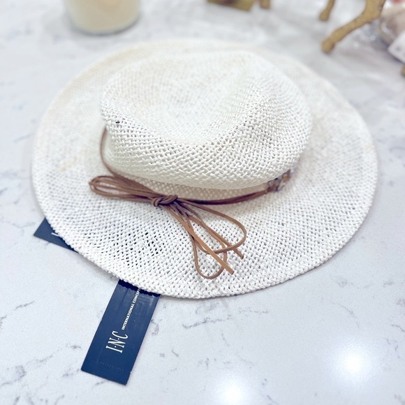 New INC Tortoiseshell-Links Open-Weave Panama Hat white - Picture 7 of 8